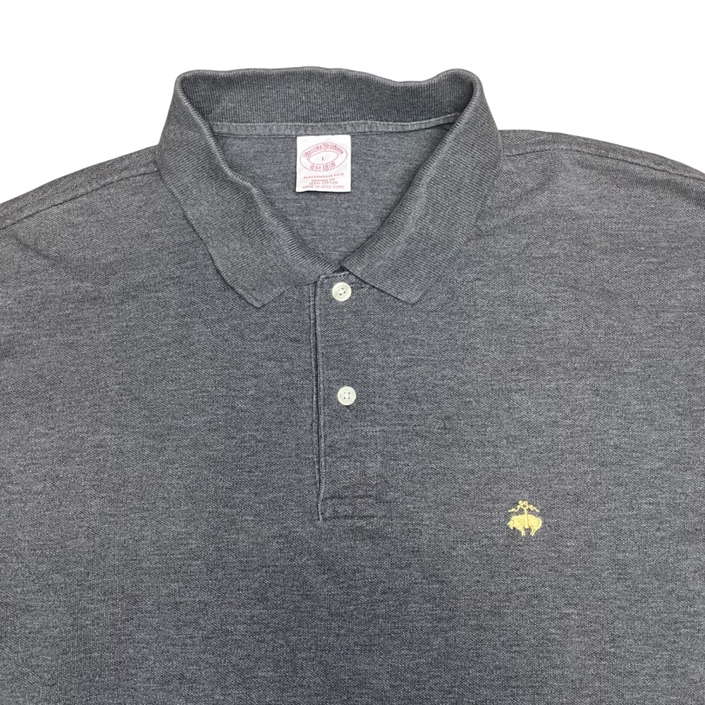 Brooks Brothers Polo Shirt Mens Large Grey Original Fit Performance Cotton Logo